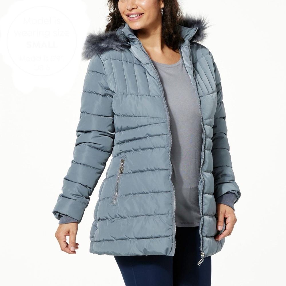 SPORTO Quilted Puffer Coat with Faux Furtrimmed Hood